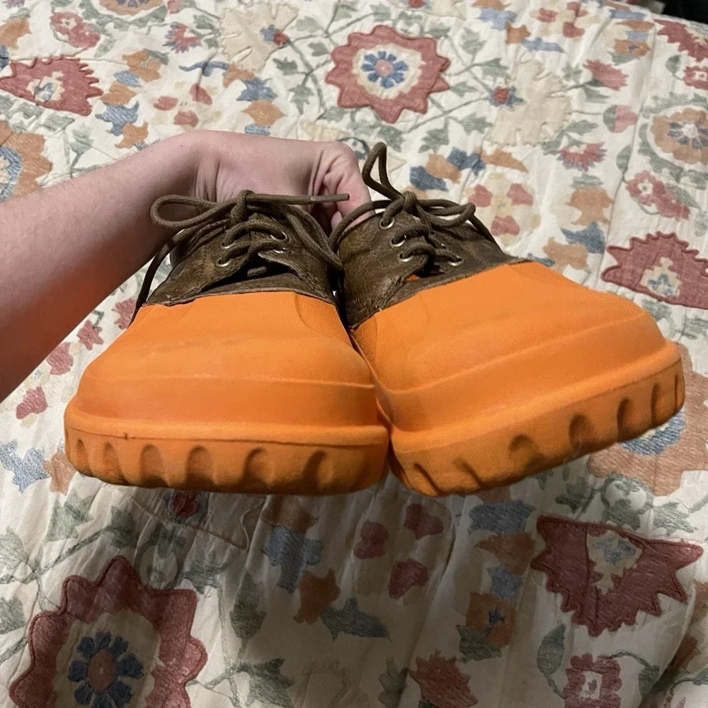 Rare Crocs Axle‎ Islander Boat Shoes Orange Foam Leather Men 10 Women 12 Unisex